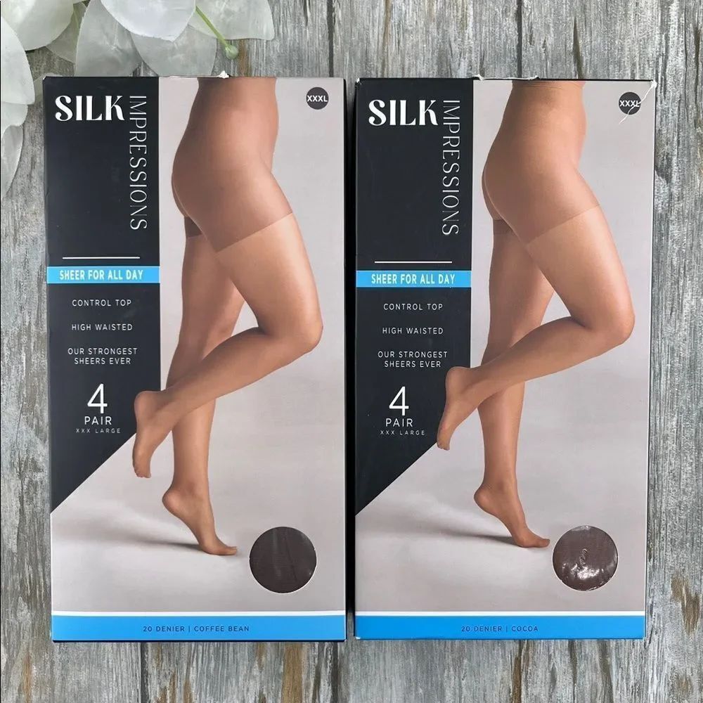 Silk Impressions 20 Denier Sheer Tights and Control Top Pantyhose 2, 4-Packs 3X